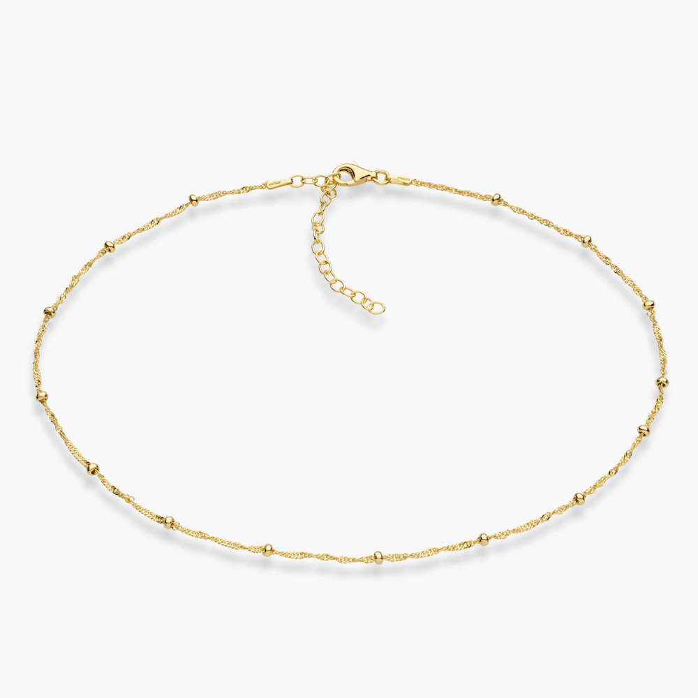 Singapore Bead Adjustable Choker Necklace in 18K Gold Over Sterling Silver