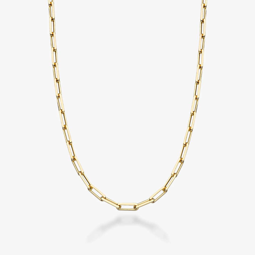 Paperclip Chain Necklace in 18K Gold, 3mm