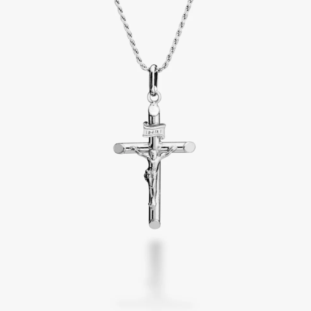 Crucifix Cross Pendant Necklace in Sterling Silver, Small