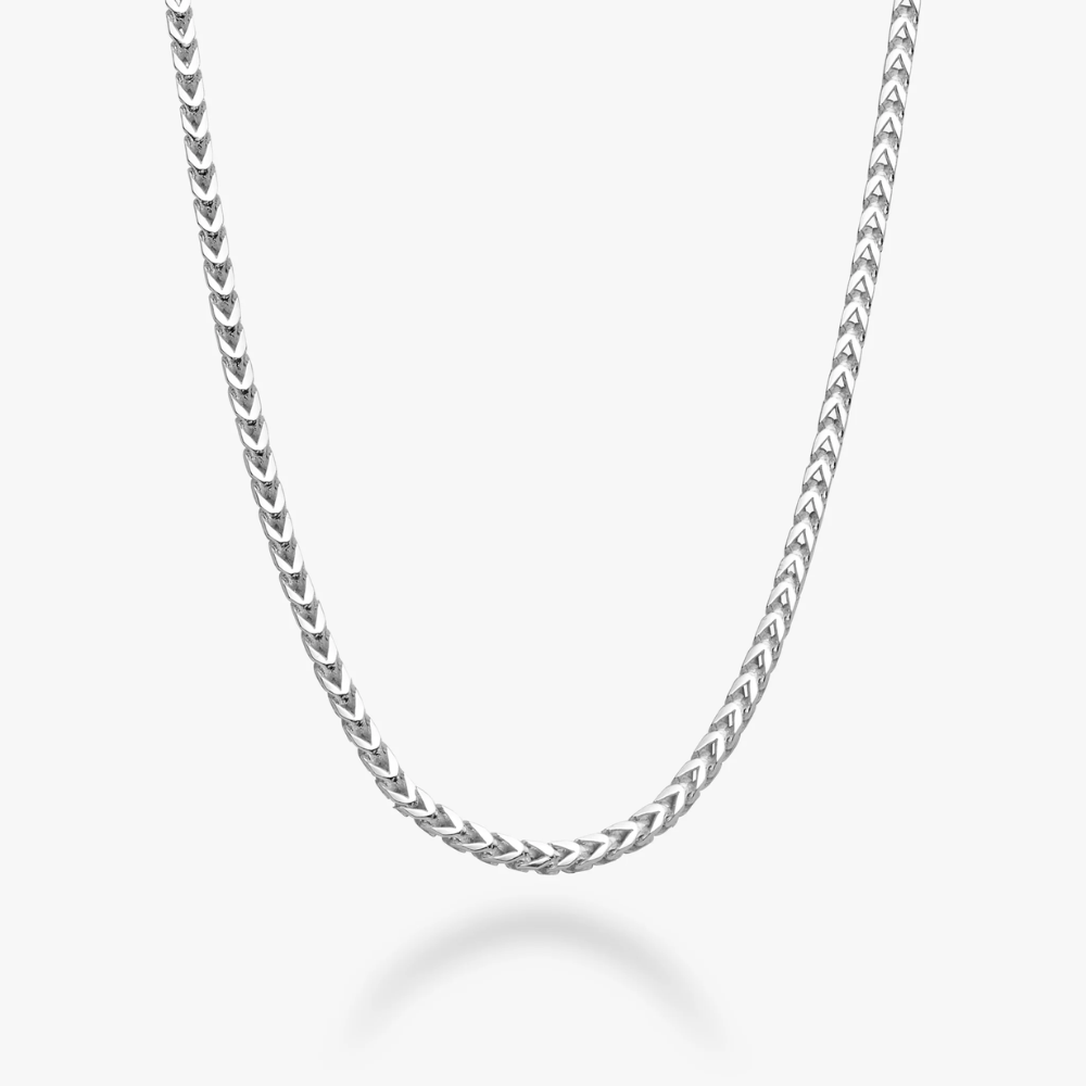 Franco Square Box Chain Necklace in Sterling Silver, 2mm