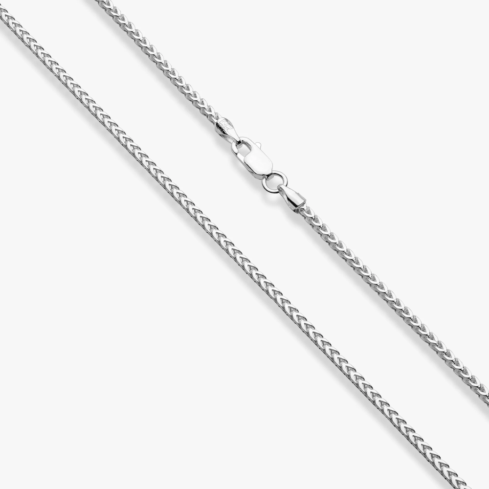 Franco Square Box Chain Necklace in Sterling Silver, 2mm