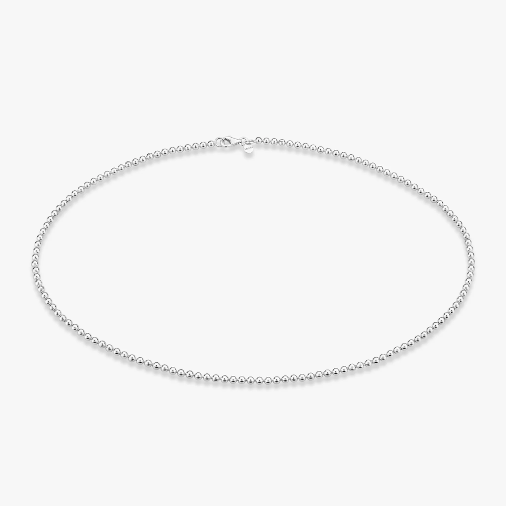 Bead Strand Necklace in Sterling Silver, 3mm