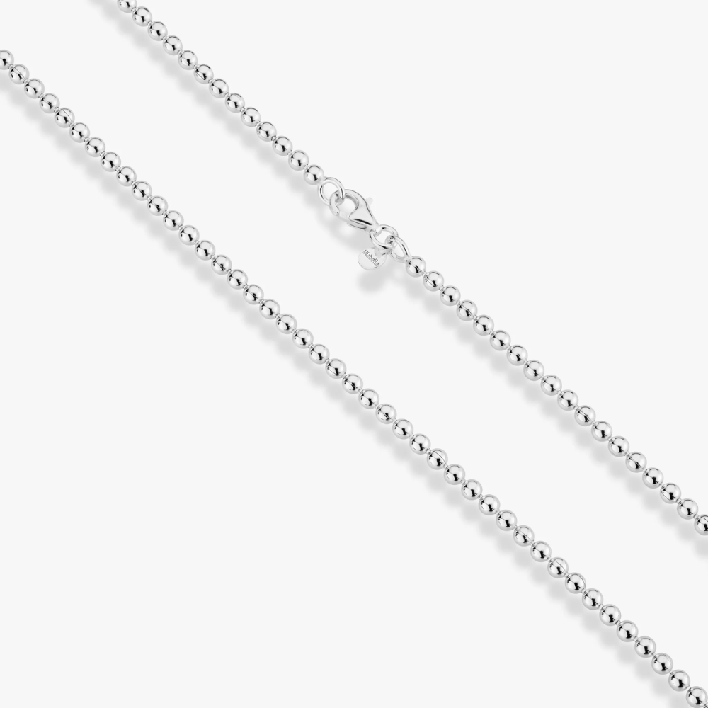 Bead Strand Necklace in Sterling Silver, 3mm