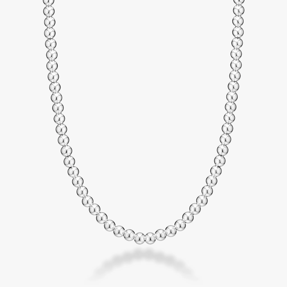 Bead Strand Necklace in Sterling Silver, 6mm