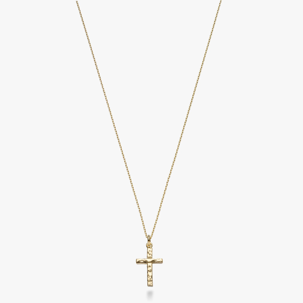Hammered Cross Pendant Necklace in 18K Gold Over Sterling Silver