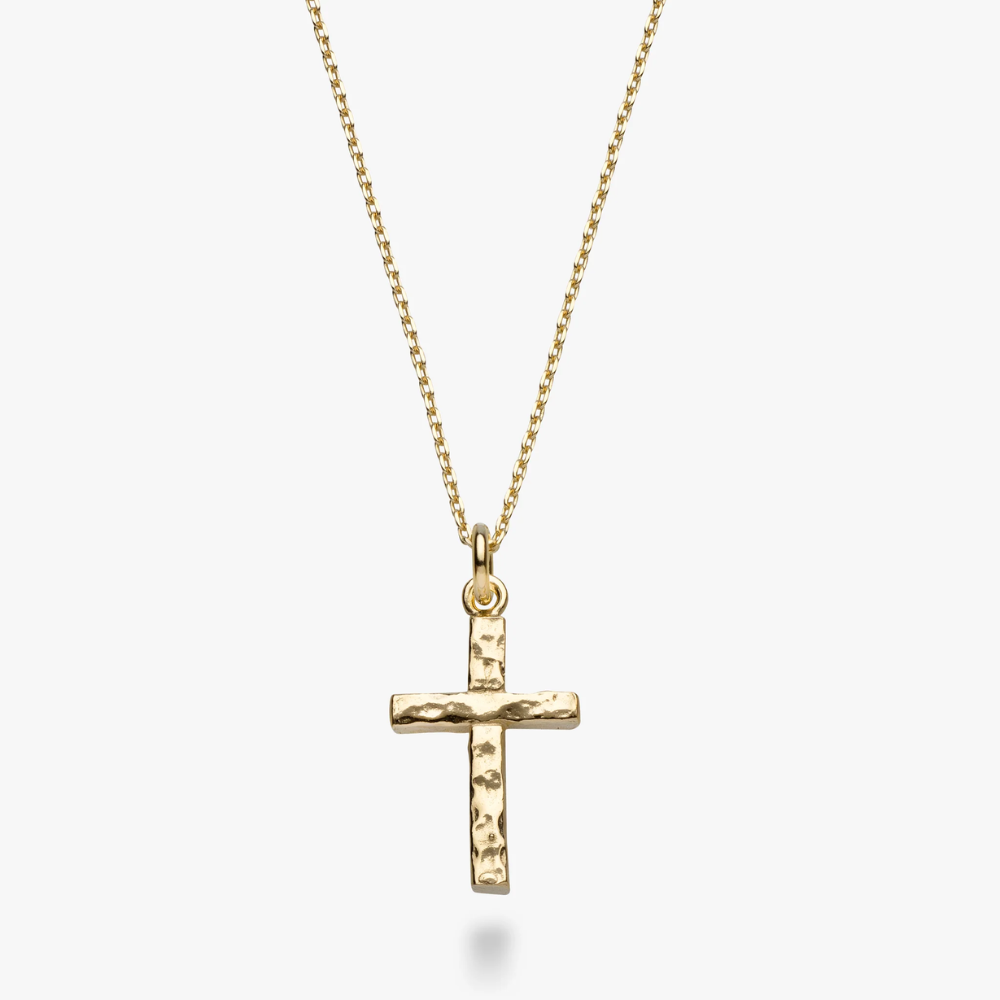 Hammered Cross Pendant Necklace in 18K Gold Over Sterling Silver