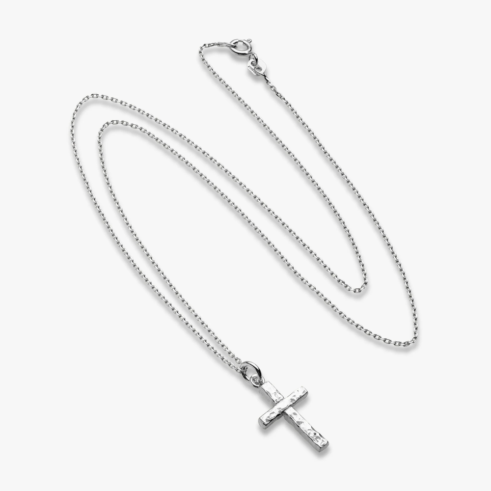 Hammered Cross Pendant Necklace in Sterling Silver