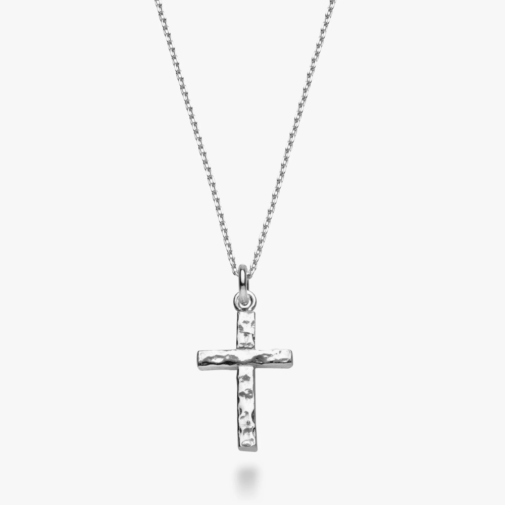 Hammered Cross Pendant Necklace in Sterling Silver