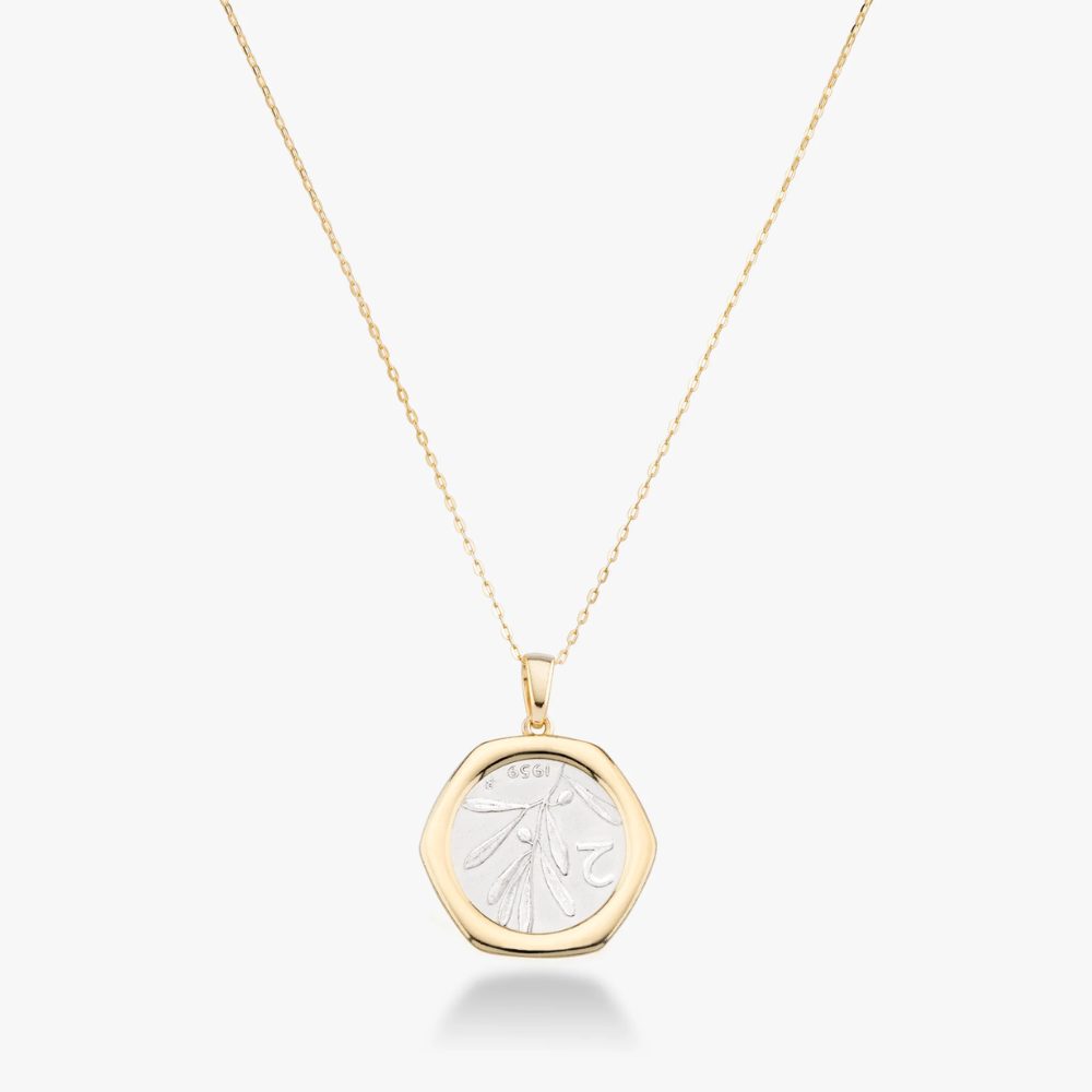 Original 2-Lira Bee Coin Pendant Necklace in 18K Gold Over Sterling Silver