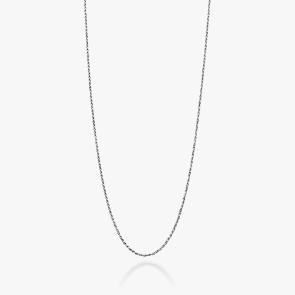 Rope Necklace in Rhodium Plated over Sterling Silver, 1.5mm