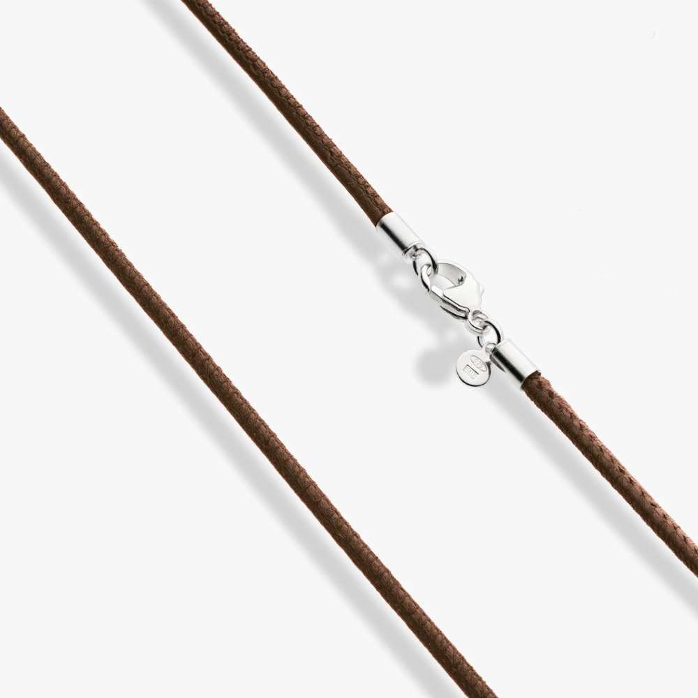 Brown Leather Cord Necklace with Sterling Silver Clasp, 2mm