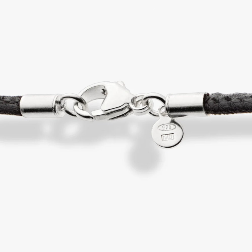 Black Leather Cord Necklace with Sterling Silver Clasp, 2mm