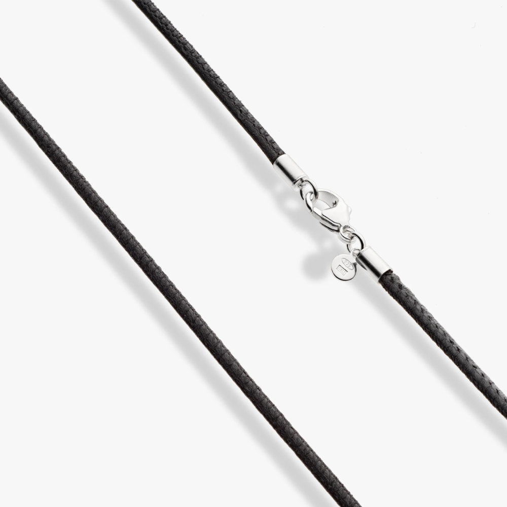 Black Leather Cord Necklace with Sterling Silver Clasp, 2mm