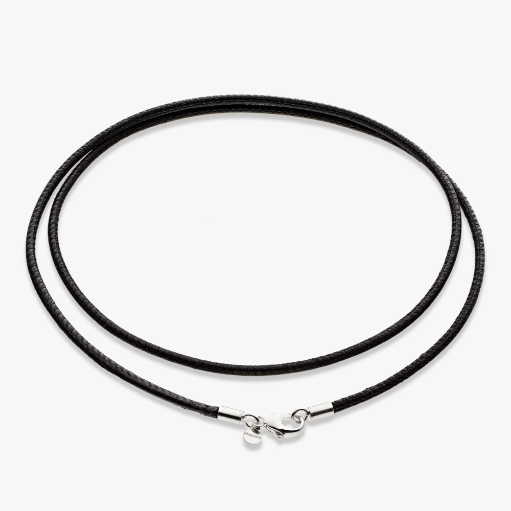 Black Leather Cord Necklace with Sterling Silver Clasp, 2mm