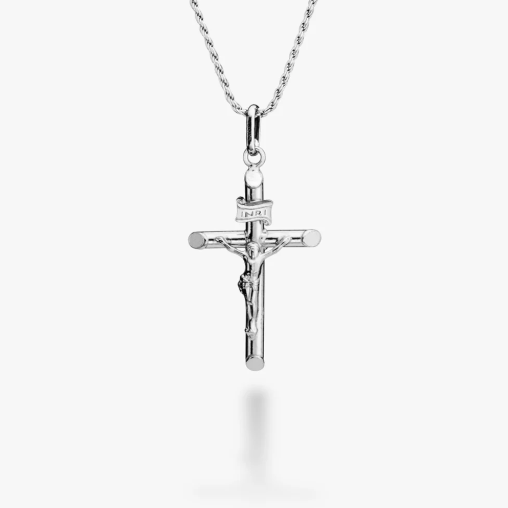 Crucifix Cross Pendant Necklace in Sterling Silver, Small