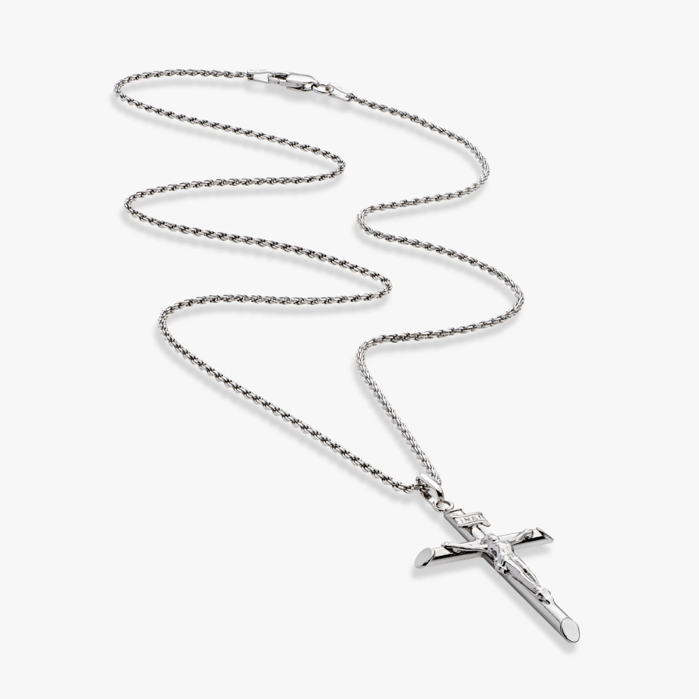 Crucifix Cross Pendant Necklace in Sterling Silver, Large