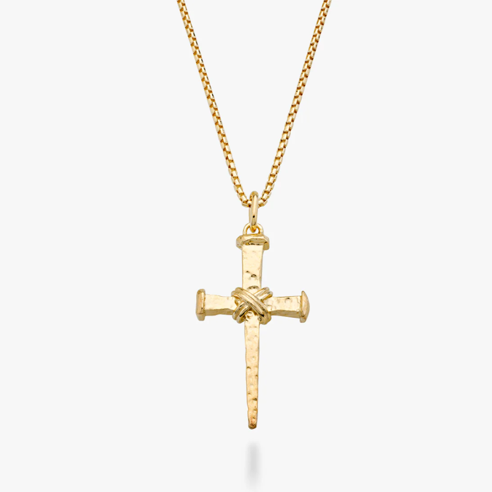 Rope Wrap Nail Cross Pendant Necklace in 18K Gold Over Sterling Silver