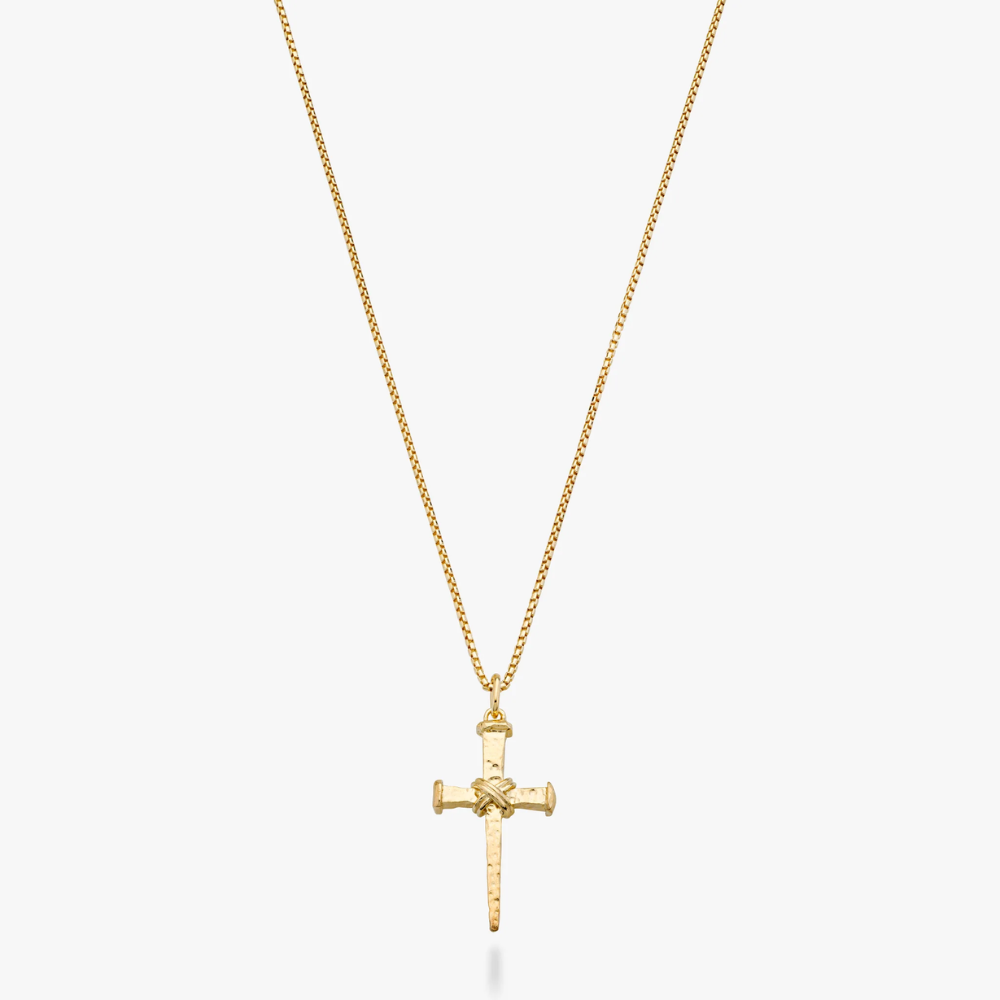Rope Wrap Nail Cross Pendant Necklace in 18K Gold Over Sterling Silver