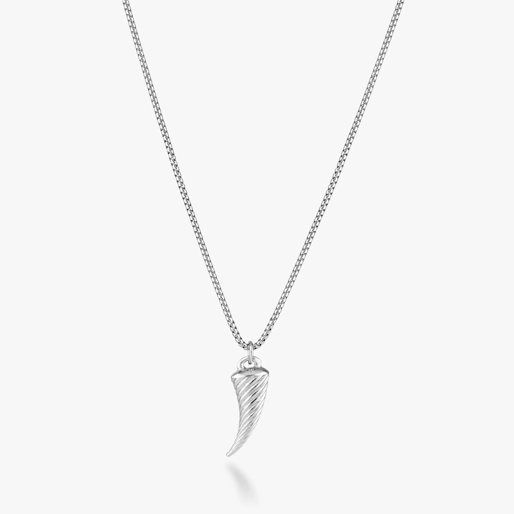Braided Rope Italian Horn Pendant Necklace in Sterling Silver