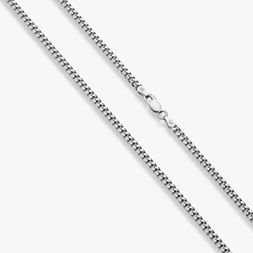 Thick Cuban Link Chain Necklace in Rhodium Plated Sterling Silver, 3.2mm