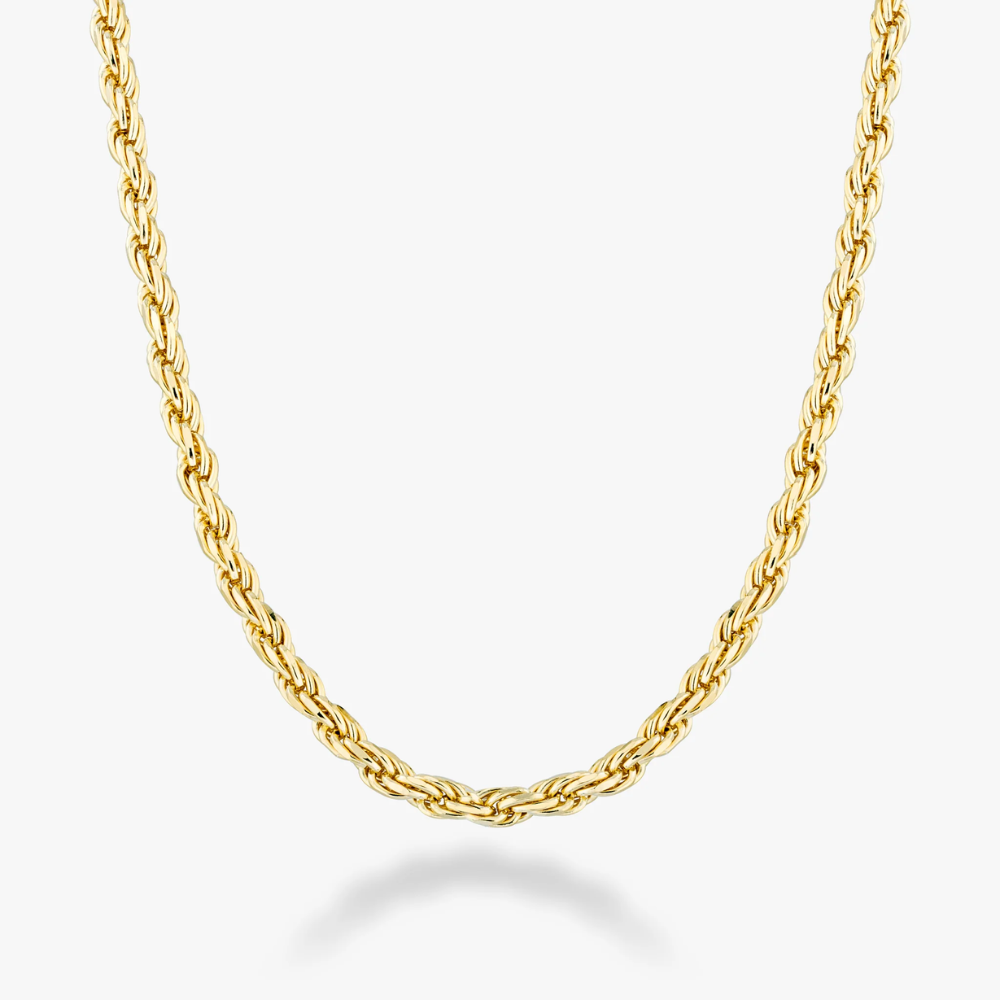Rope Necklace in 18K Gold Over Sterling Silver, 3mm