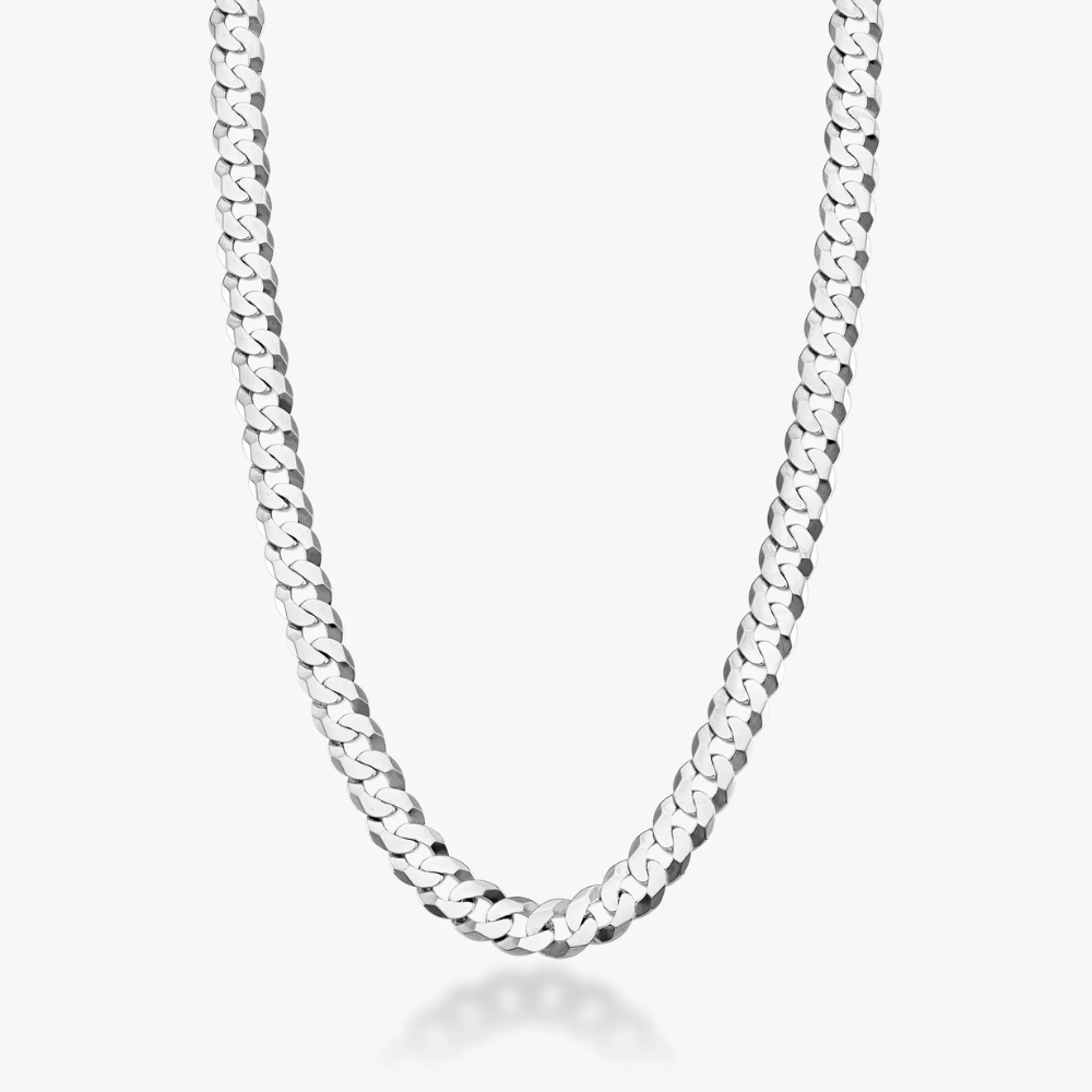Cuban Chain Necklace in Sterling Silver, 7mm