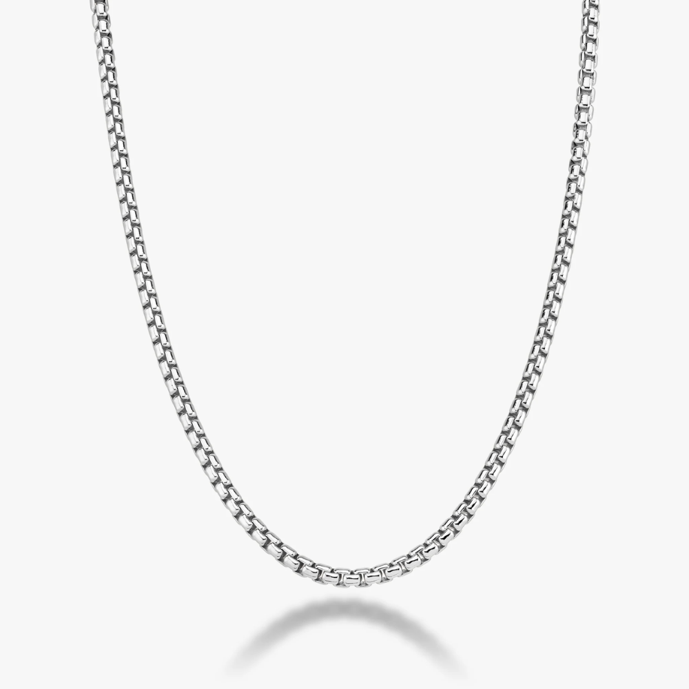 Round Box Chain Necklace in Sterling Silver, 3.5mm
