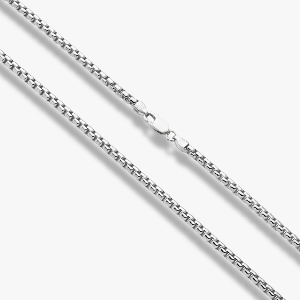 Round Box Chain Necklace in Sterling Silver, 3.5mm