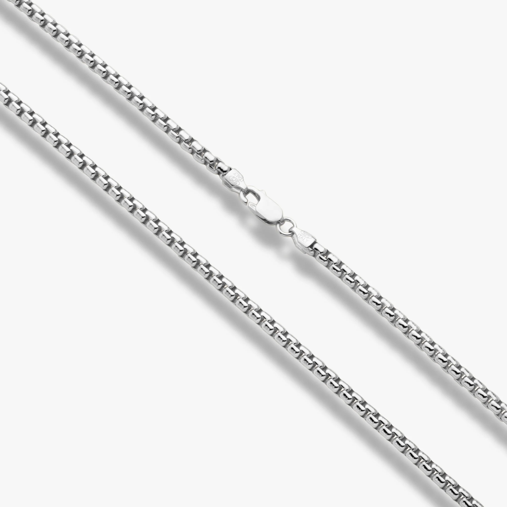 Round Box Chain Necklace in Sterling Silver, 3.5mm