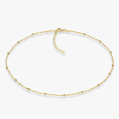 Singapore Bead Adjustable Choker Necklace in 18K Gold Over Sterling Silver