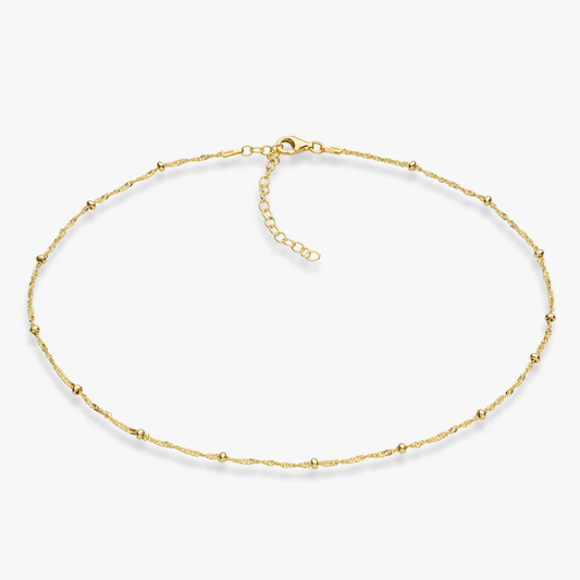 Singapore Bead Adjustable Choker Necklace in 18K Gold Over Sterling Silver