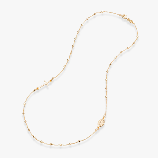 Rosary Sideways Cross Necklace in 18K Gold Over Sterling Silver