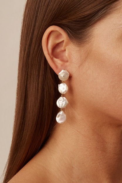 TIERED WHITE KESHI PEARL DROP EARRING