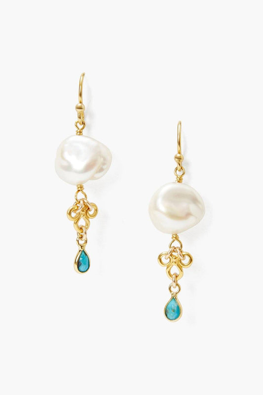 BELEN WHITE PEARL AND TURQUOISE EARRING