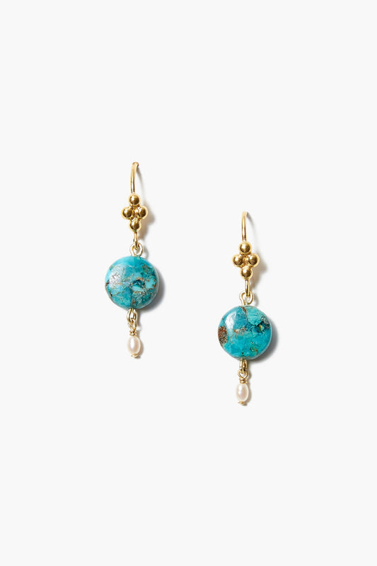 TURQUOISE SPHERE AND PEARL DROP EARRING