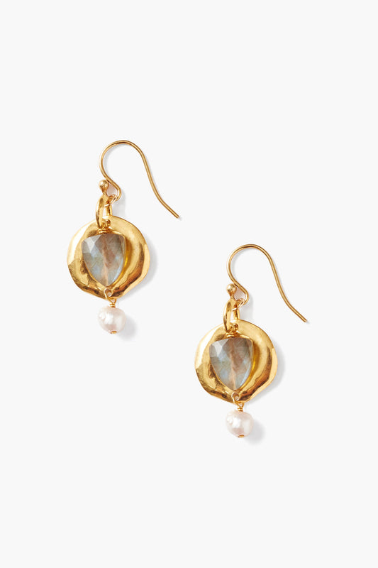 LABRADORITE AND PEARL GOLD OYSTER EARRING