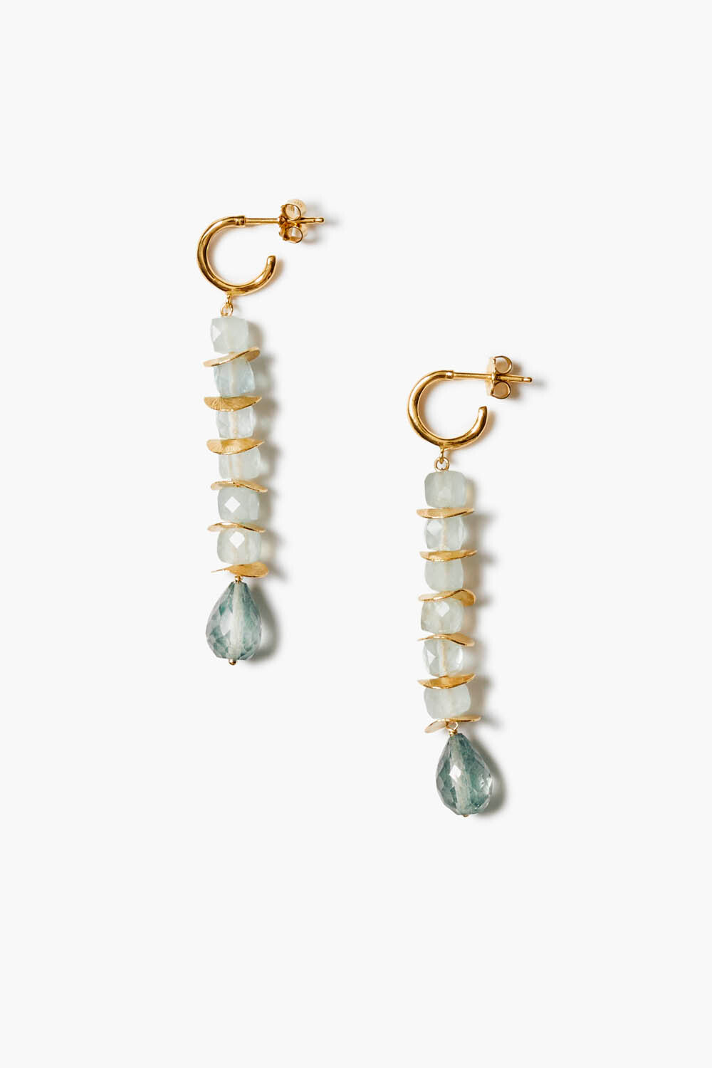 AQUAMARINE AND GOLD DISC STACK EARRING