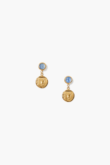 STAMPED COIN EARRING WITH KYANITE