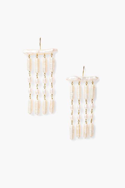 TIERED BIWA STICK PEARL EARRING