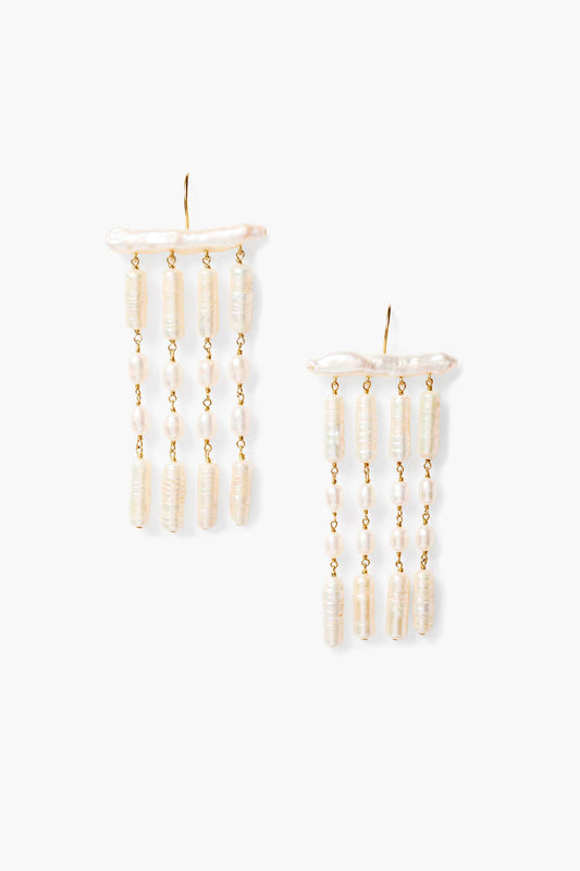 TIERED BIWA STICK PEARL EARRING