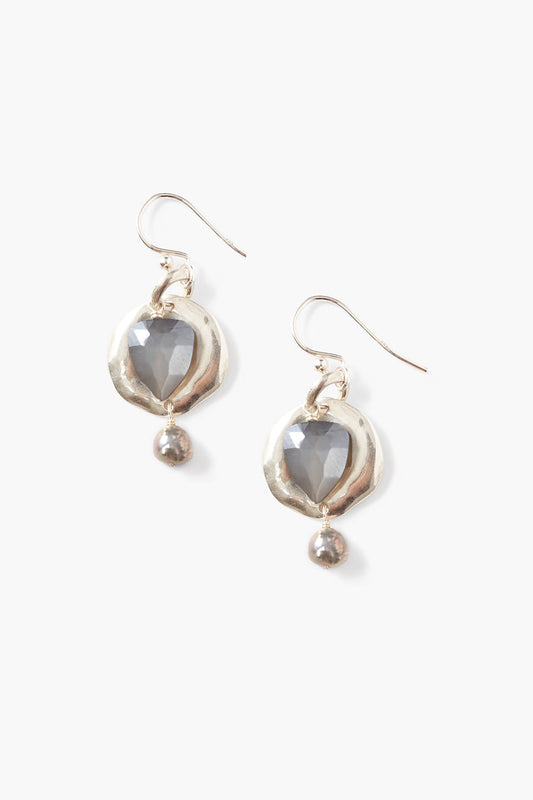 GREY MOONSTONE AND PEARL OYSTER EARRING