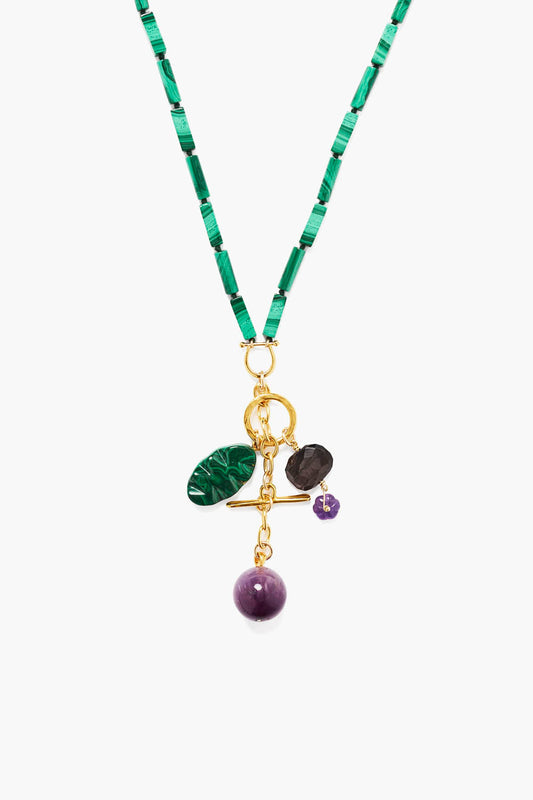 KAMALA BEADED GREEN MALACHITE LARIAT NECKLACE