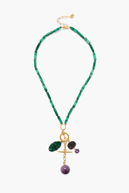 KAMALA BEADED GREEN MALACHITE LARIAT NECKLACE