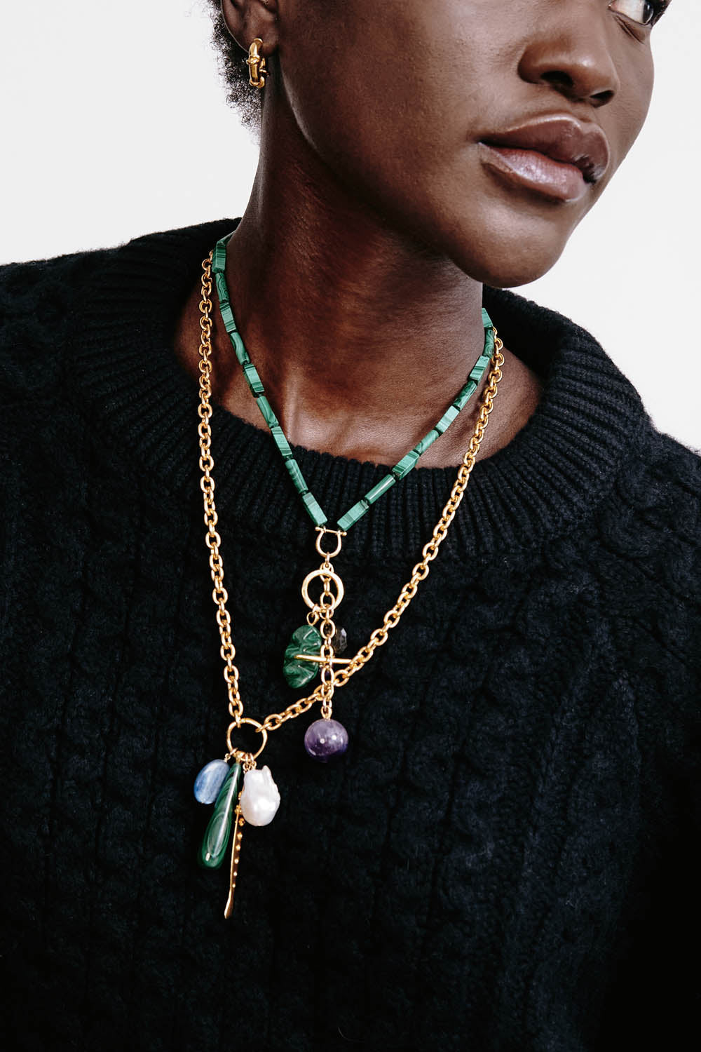 KAMALA BEADED GREEN MALACHITE LARIAT NECKLACE