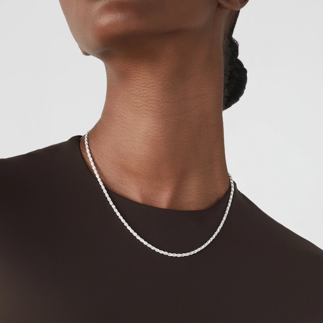 Rope Necklace in Sterling Silver, 3mm
