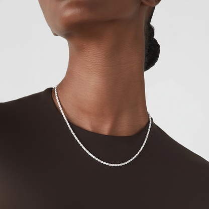 Rope Necklace in Sterling Silver, 3mm