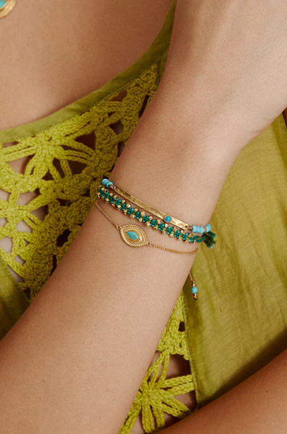 YARA GOLD BEADED BRACELET IN GREEN