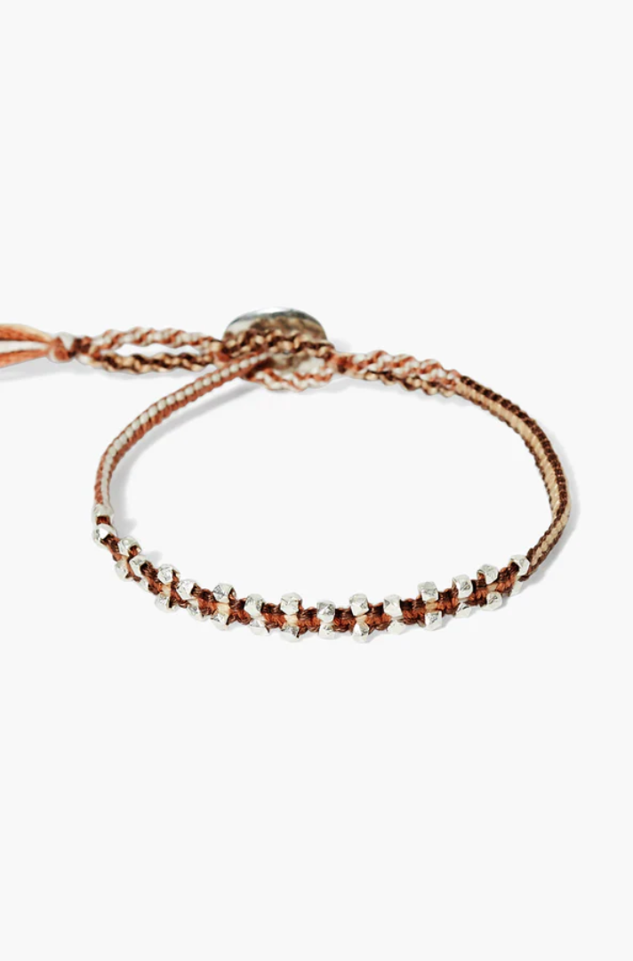 YARA SILVER BEADED BRACELET IN BROWN