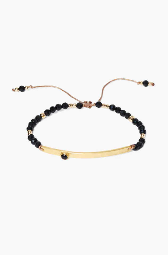 ONYX GOLD BAR PULL-TIE BRACELET