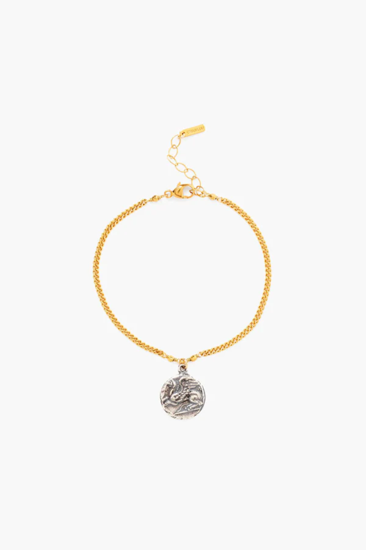 PEGASUS COIN STAMPED GOLD CHARM BRACELET